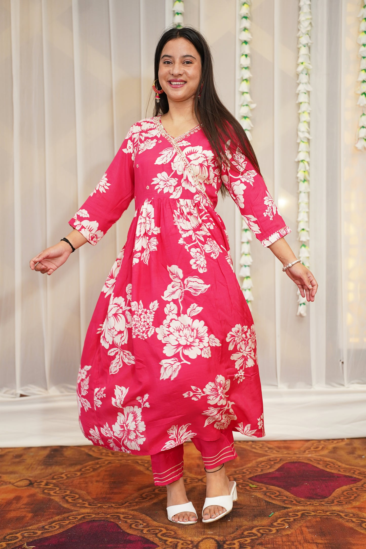 Pink Daisy Anarkali Set
