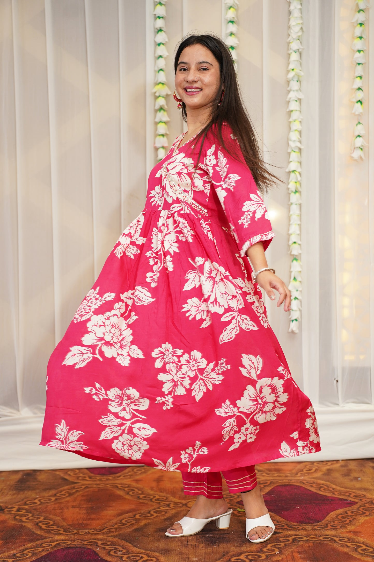 Pink Daisy Anarkali Set