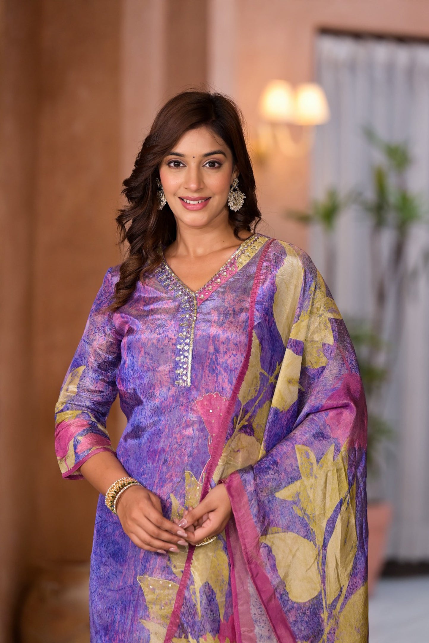 Mauve Shimmer Silk Suit Set