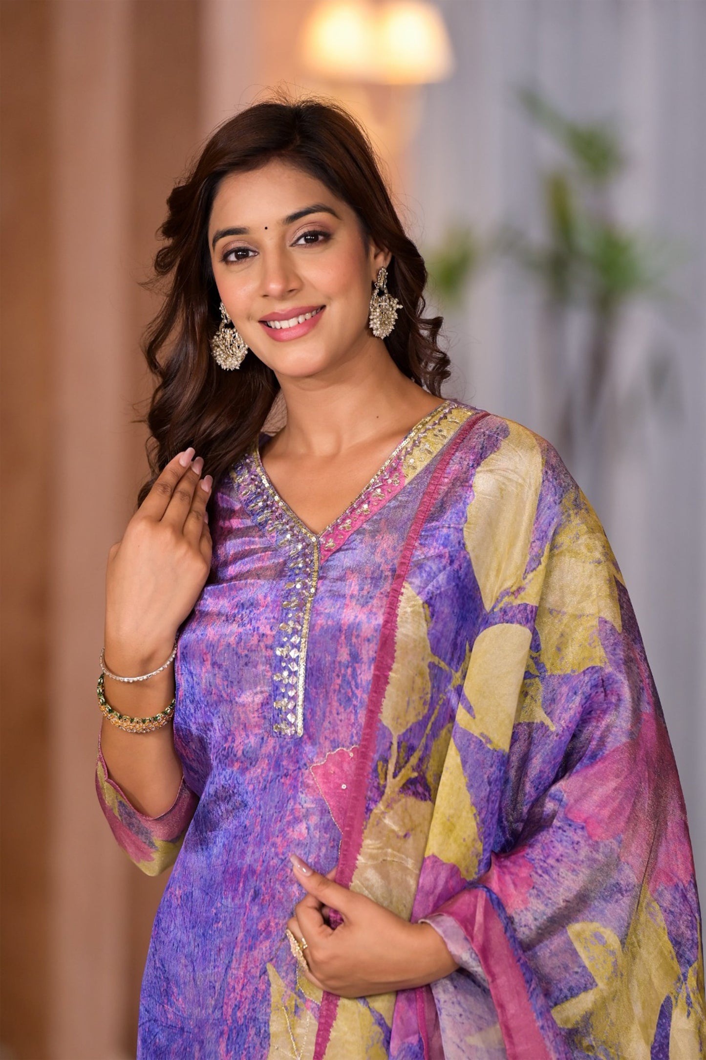 Mauve Shimmer Silk Suit Set