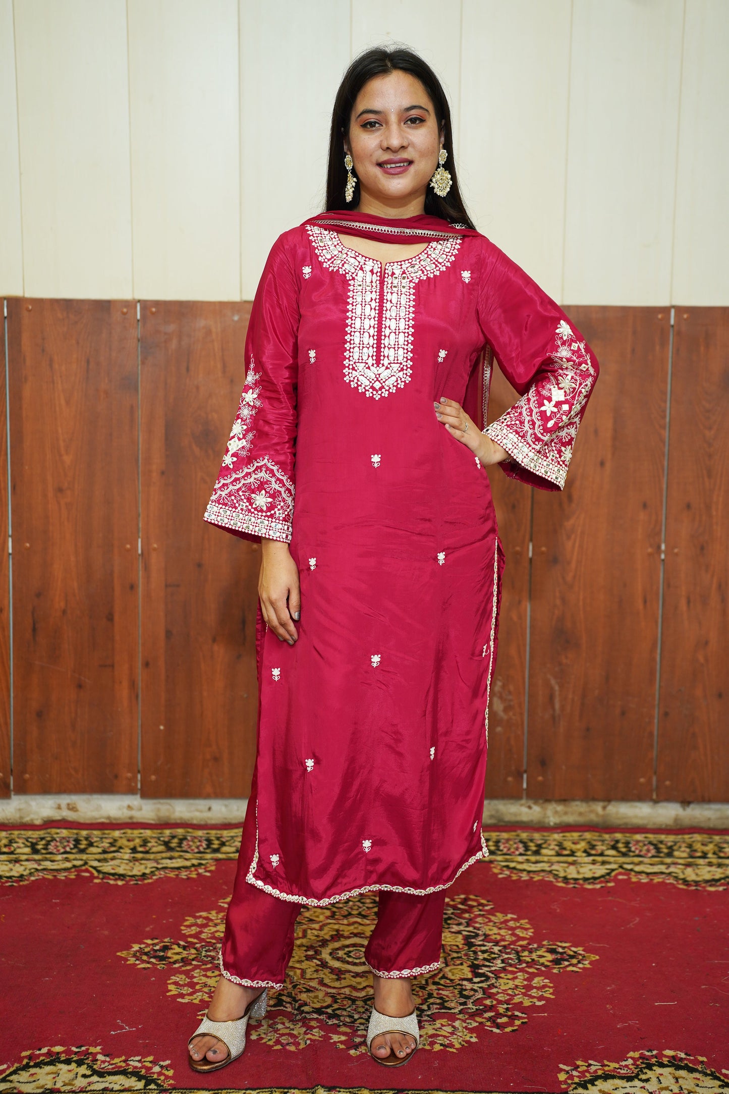 Hot Pink Muslin Suit Set