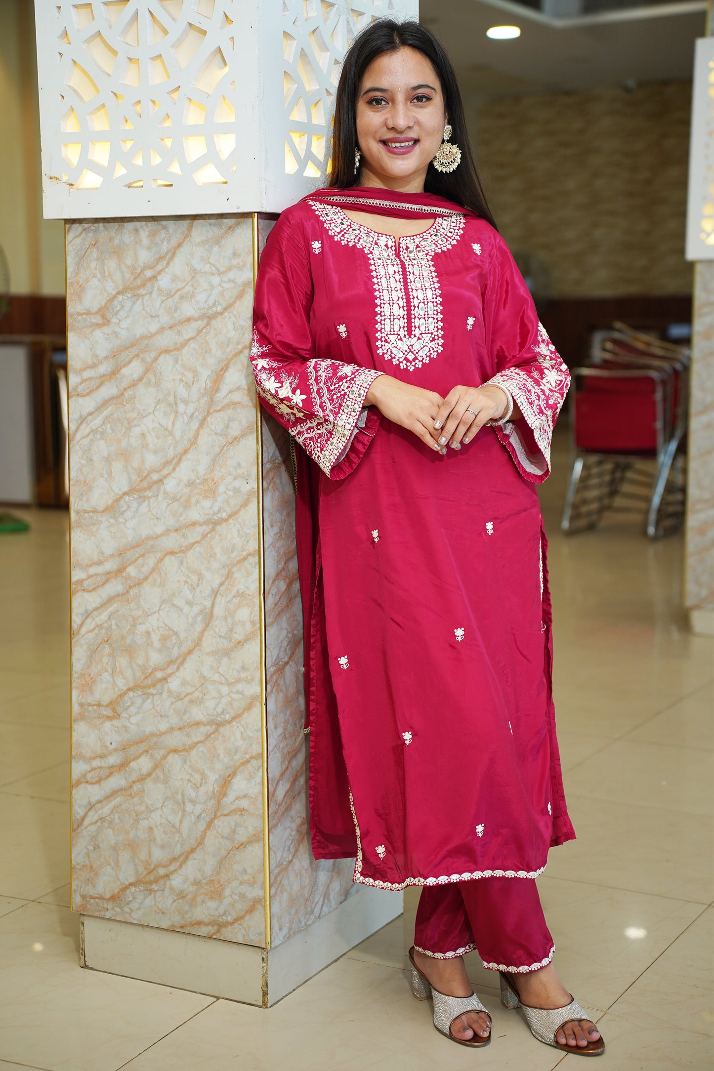Hot Pink Muslin Suit Set