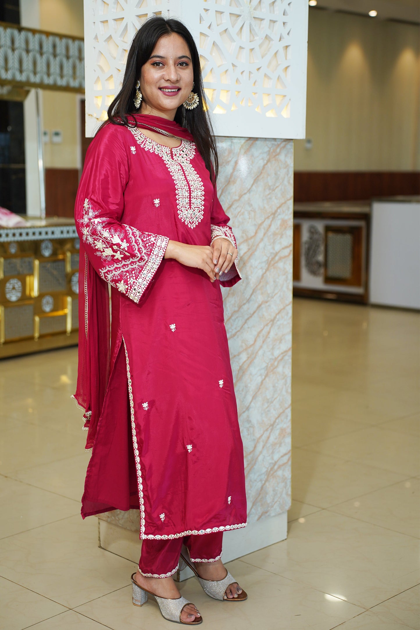 Hot Pink Muslin Suit Set