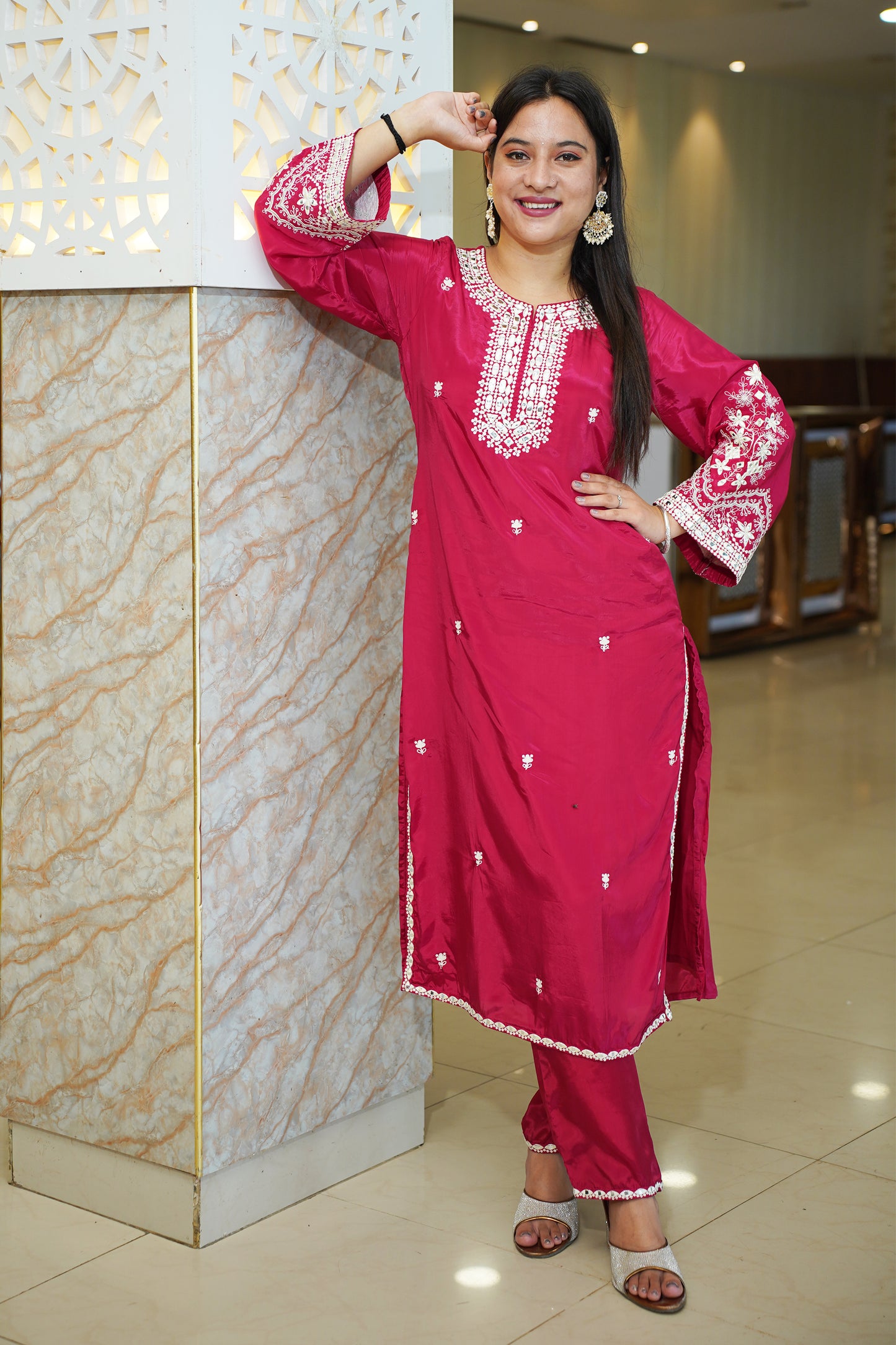 Hot Pink Muslin Suit Set