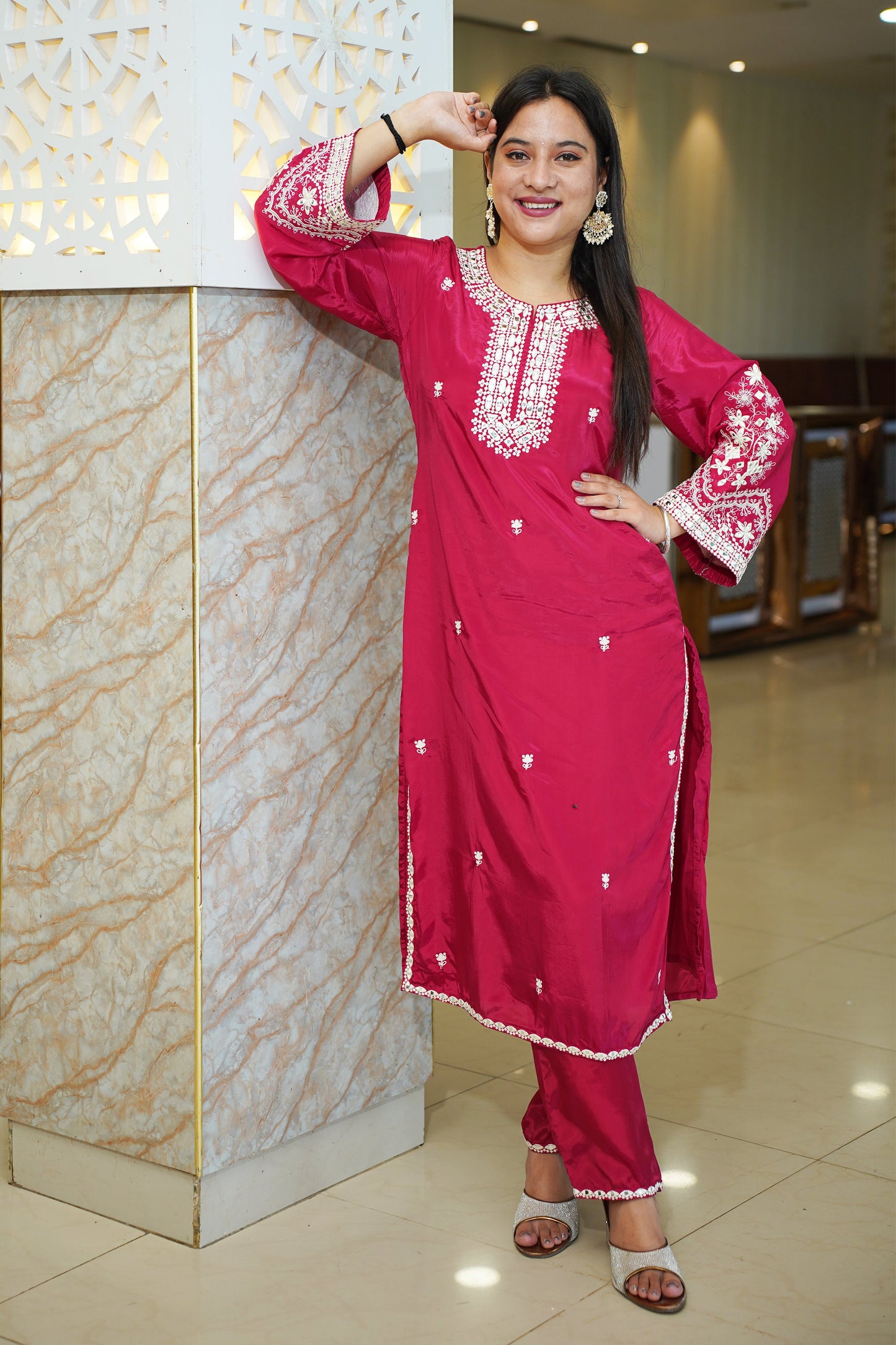 Hot Pink Muslin Suit Set