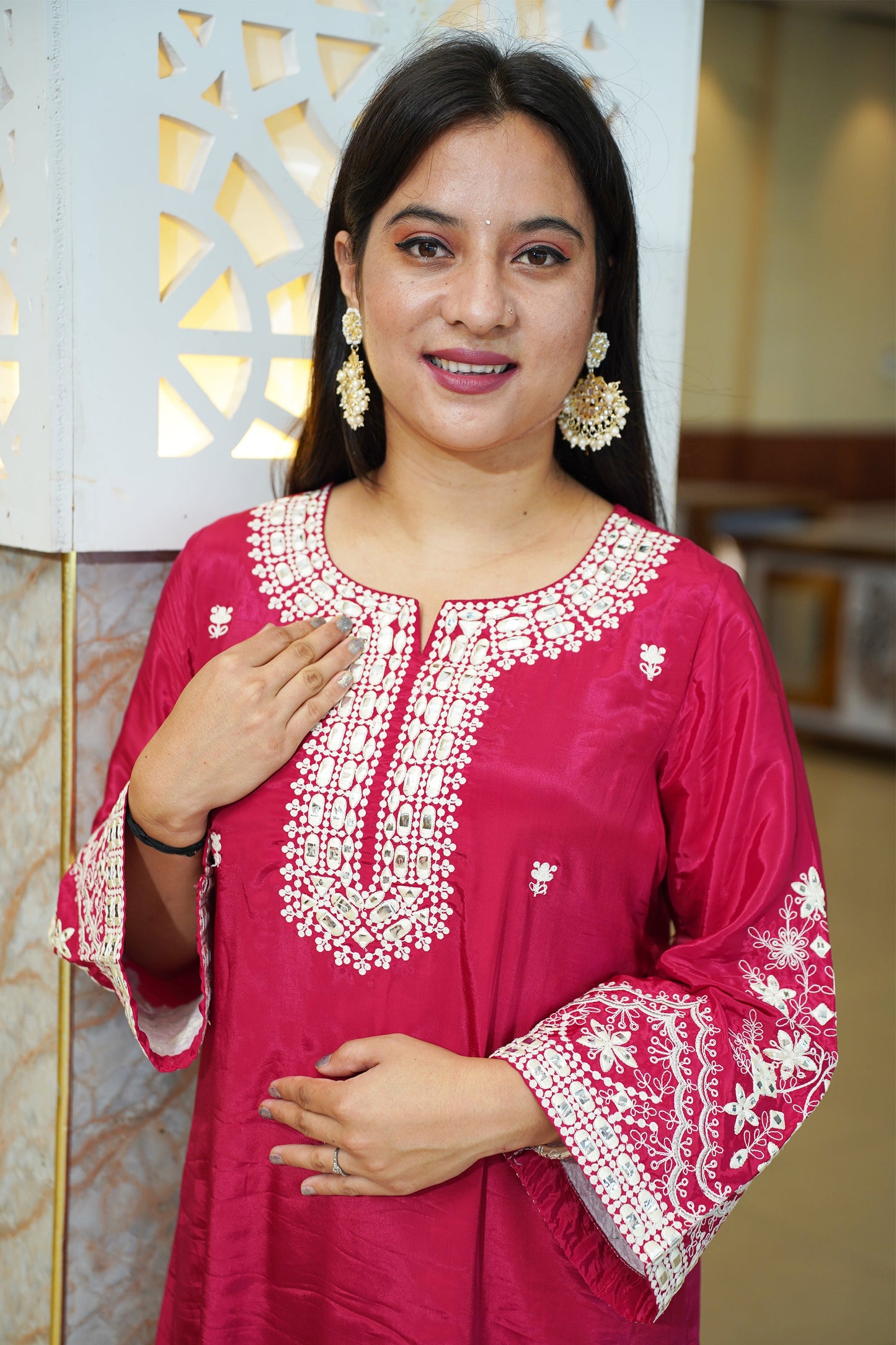 Hot Pink Muslin Suit Set