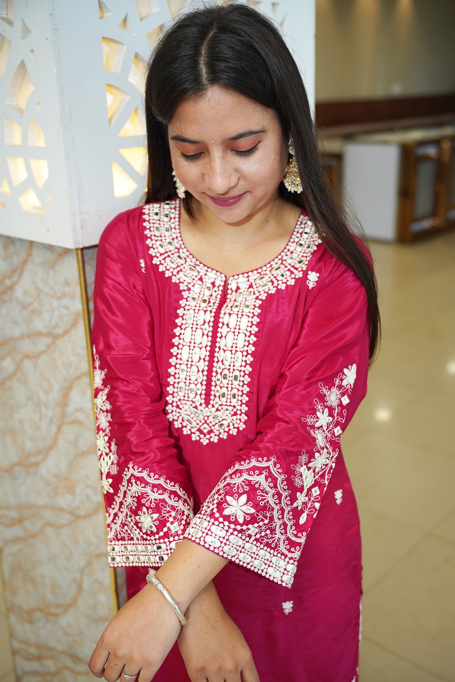 Hot Pink Muslin Suit Set