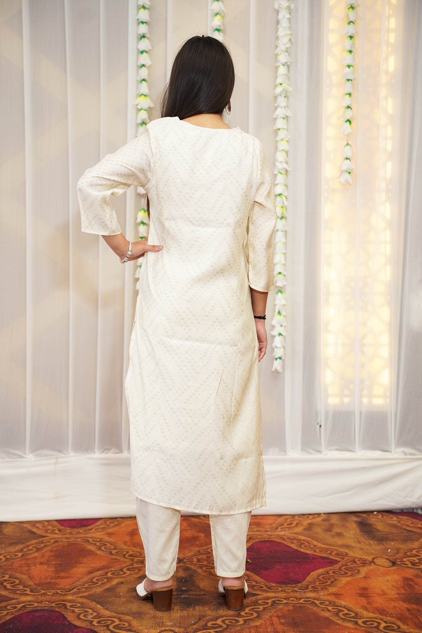 White Petal Printed Suit Set