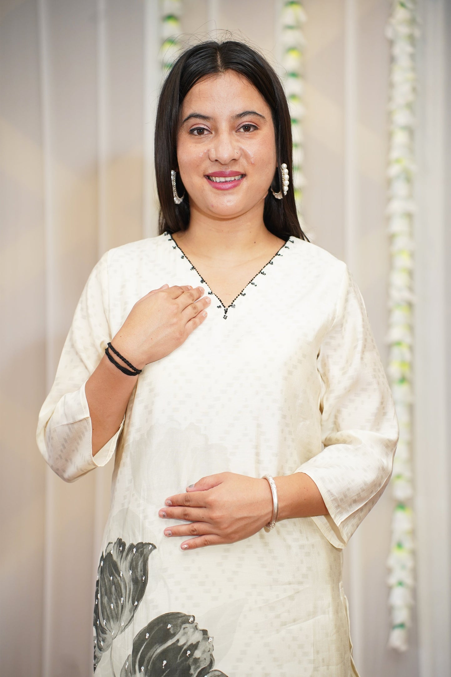 White Petal Printed Suit Set