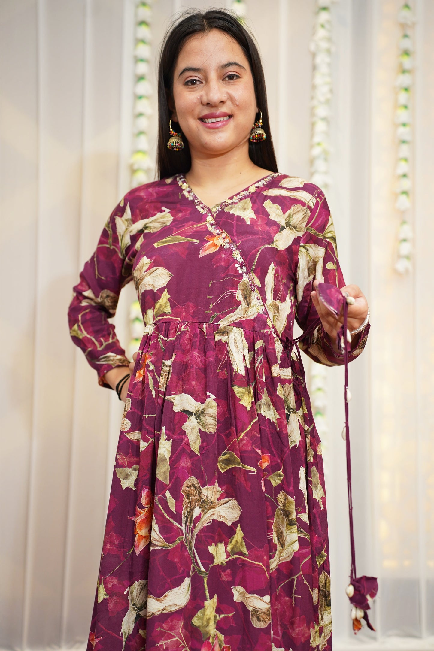 Rosy Wine Muslin Anarkali Set