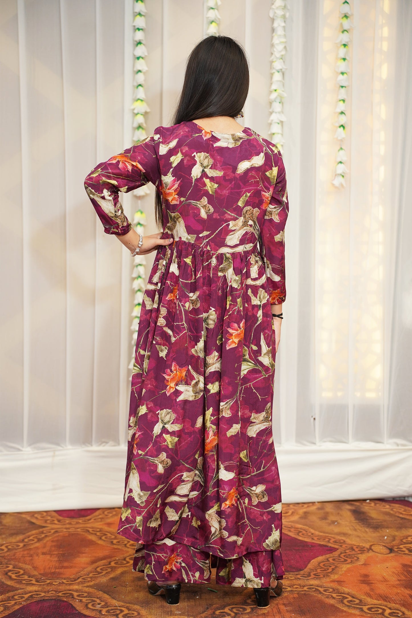 Rosy Wine Muslin Anarkali Set