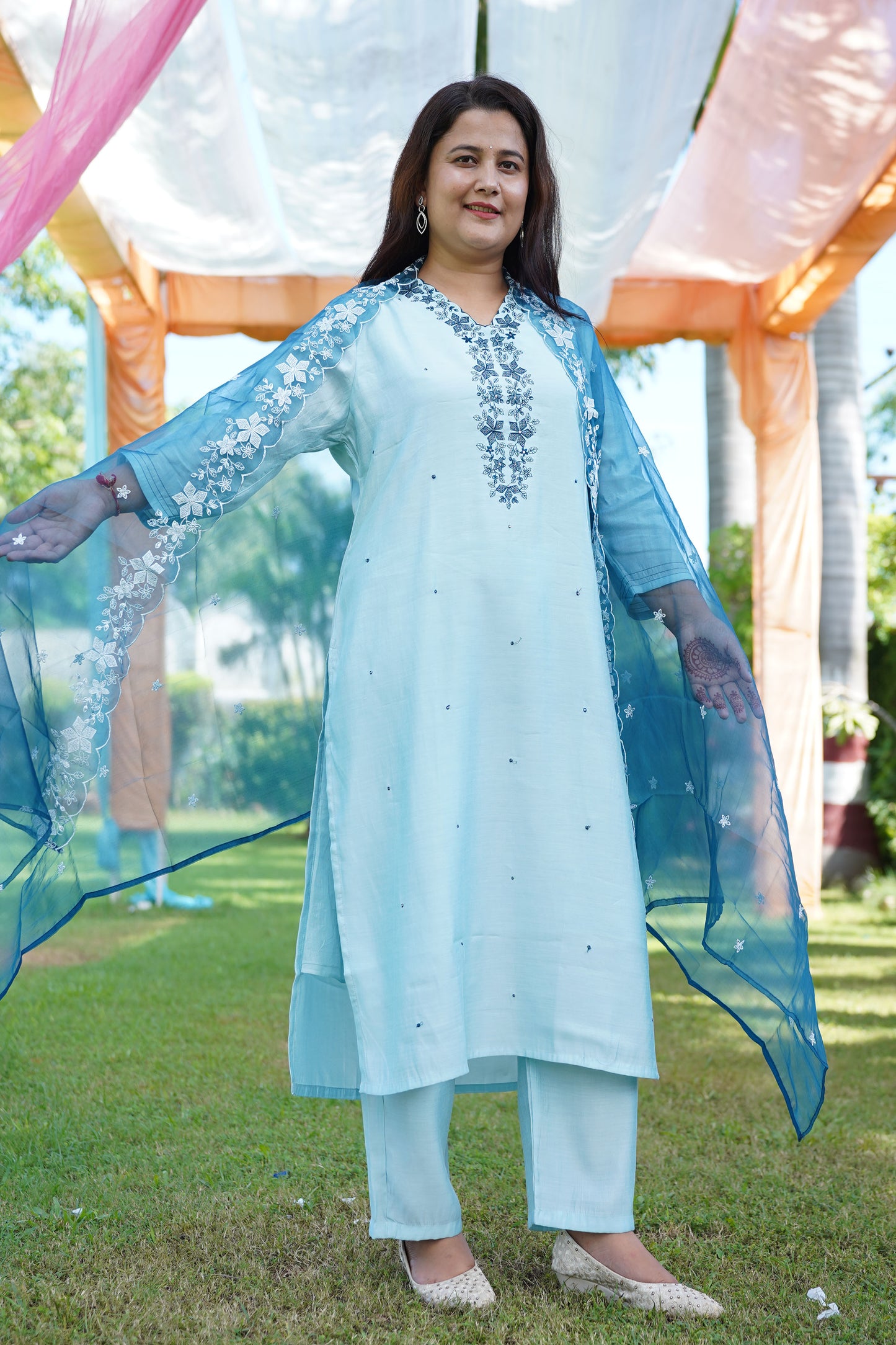 Dusty Blue Detailed Suit Set