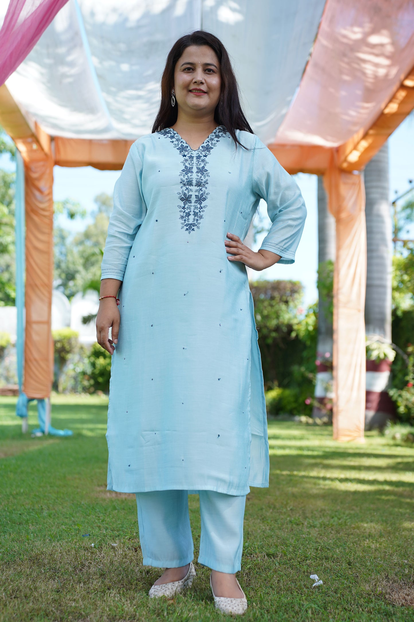 Dusty Blue Detailed Suit Set