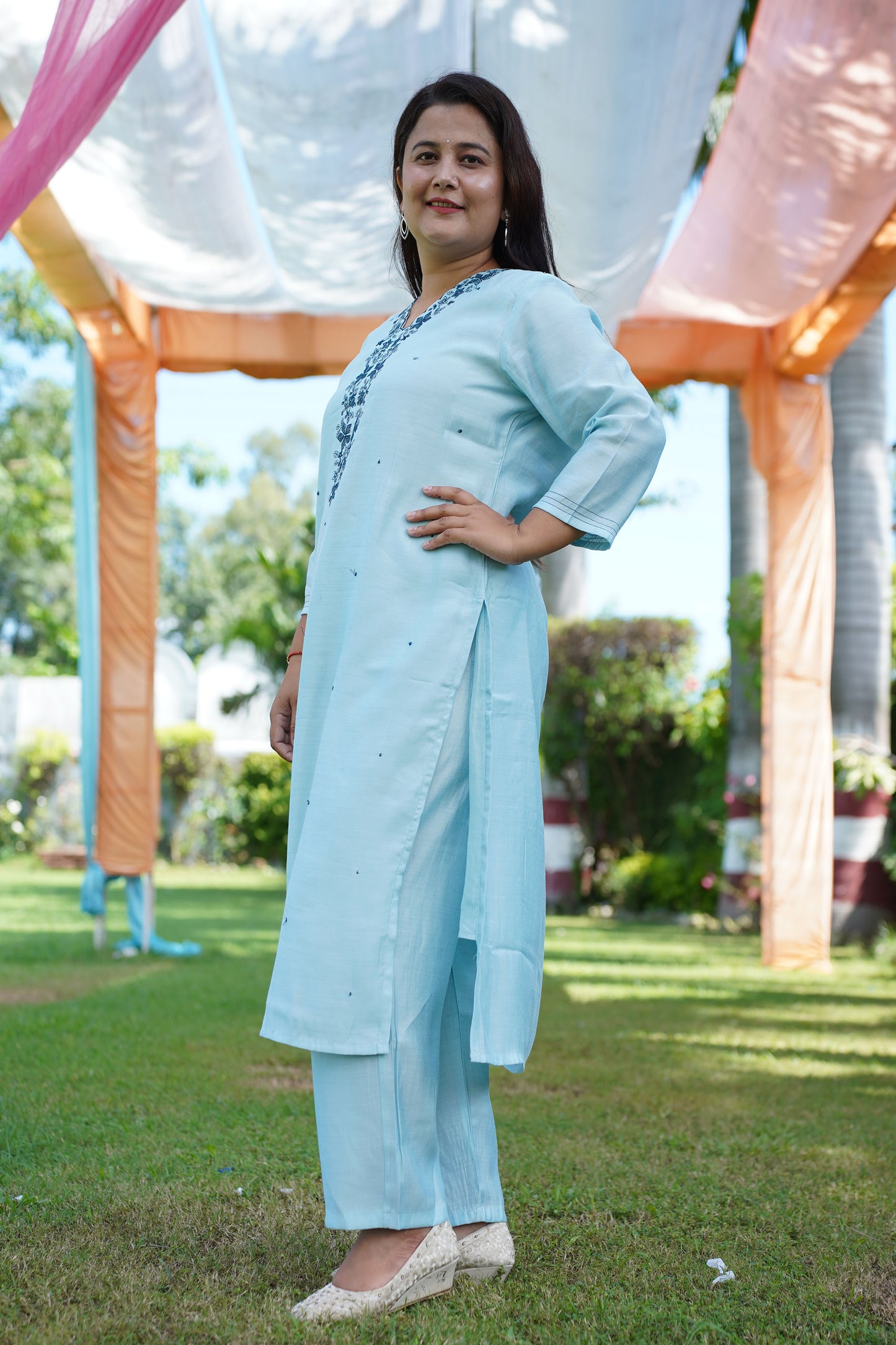 Dusty Blue Detailed Suit Set
