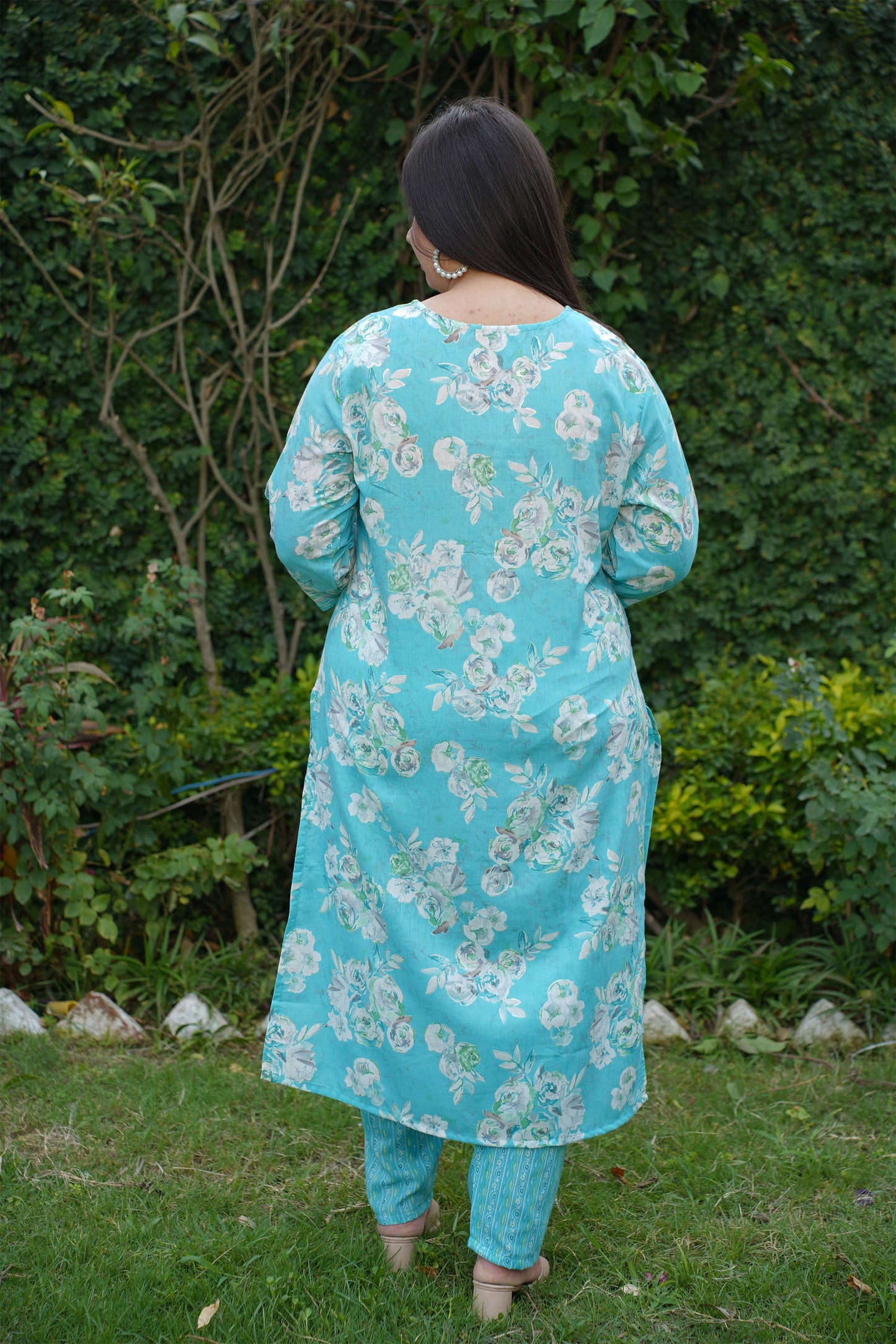 Firozi Floral Sequined Suit Set