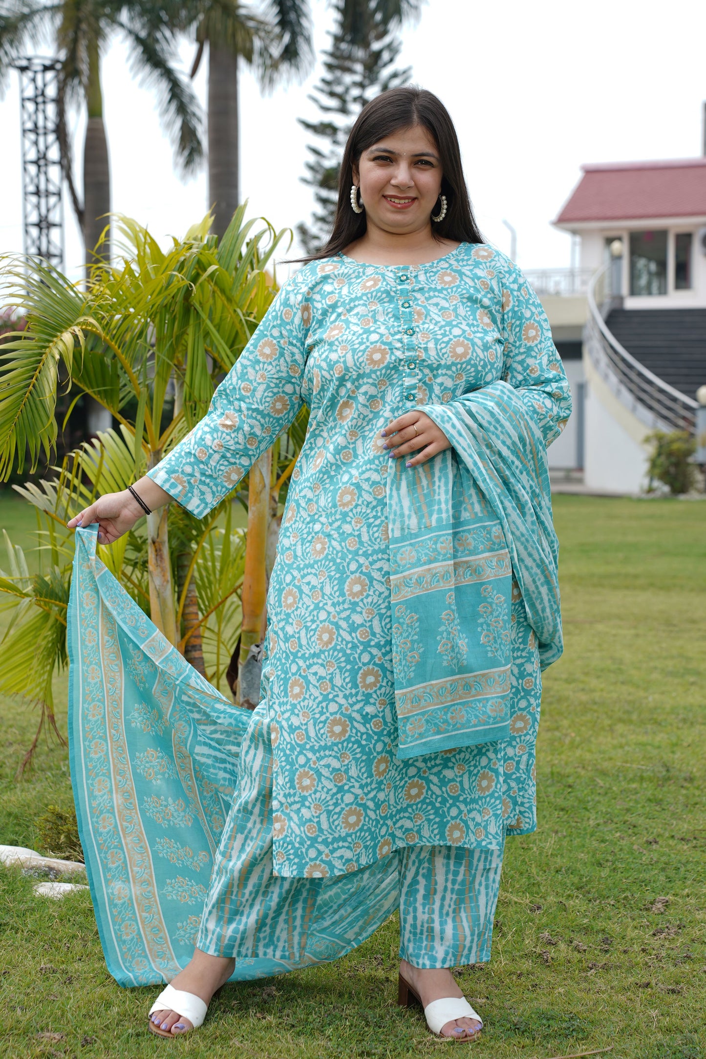 Summer Blue Cotton Suit Set