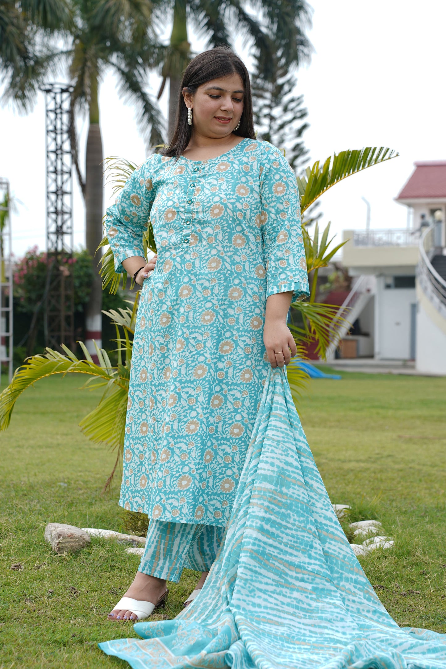 Summer Blue Cotton Suit Set