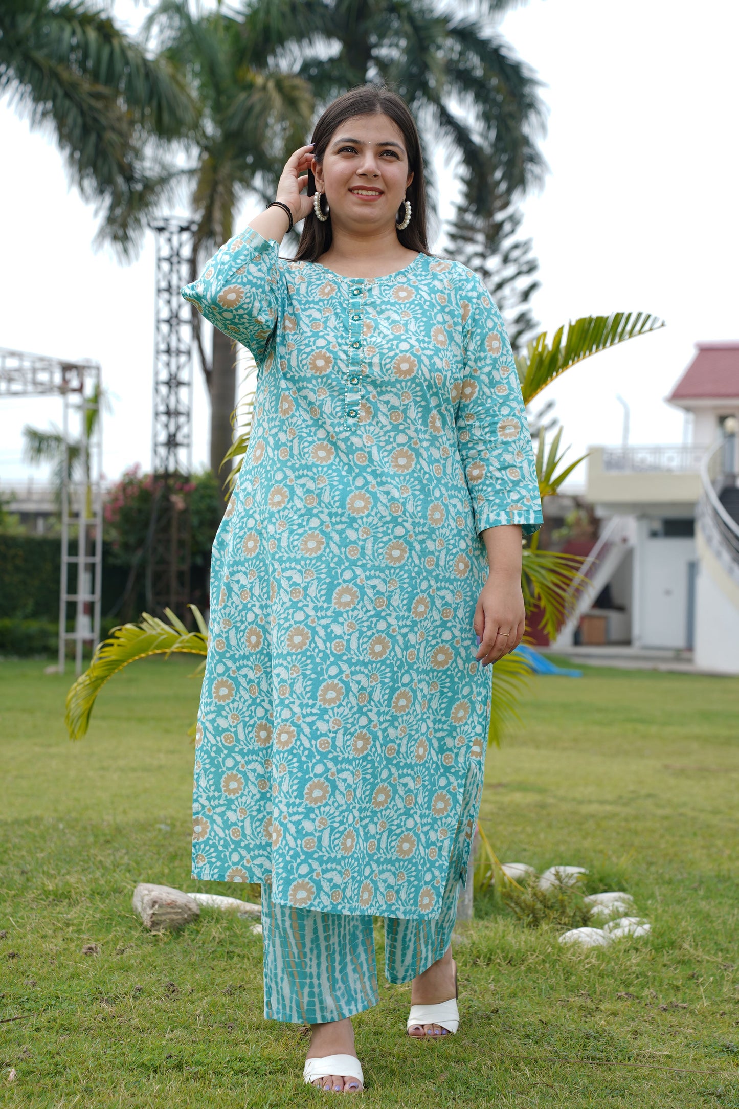 Summer Blue Cotton Suit Set
