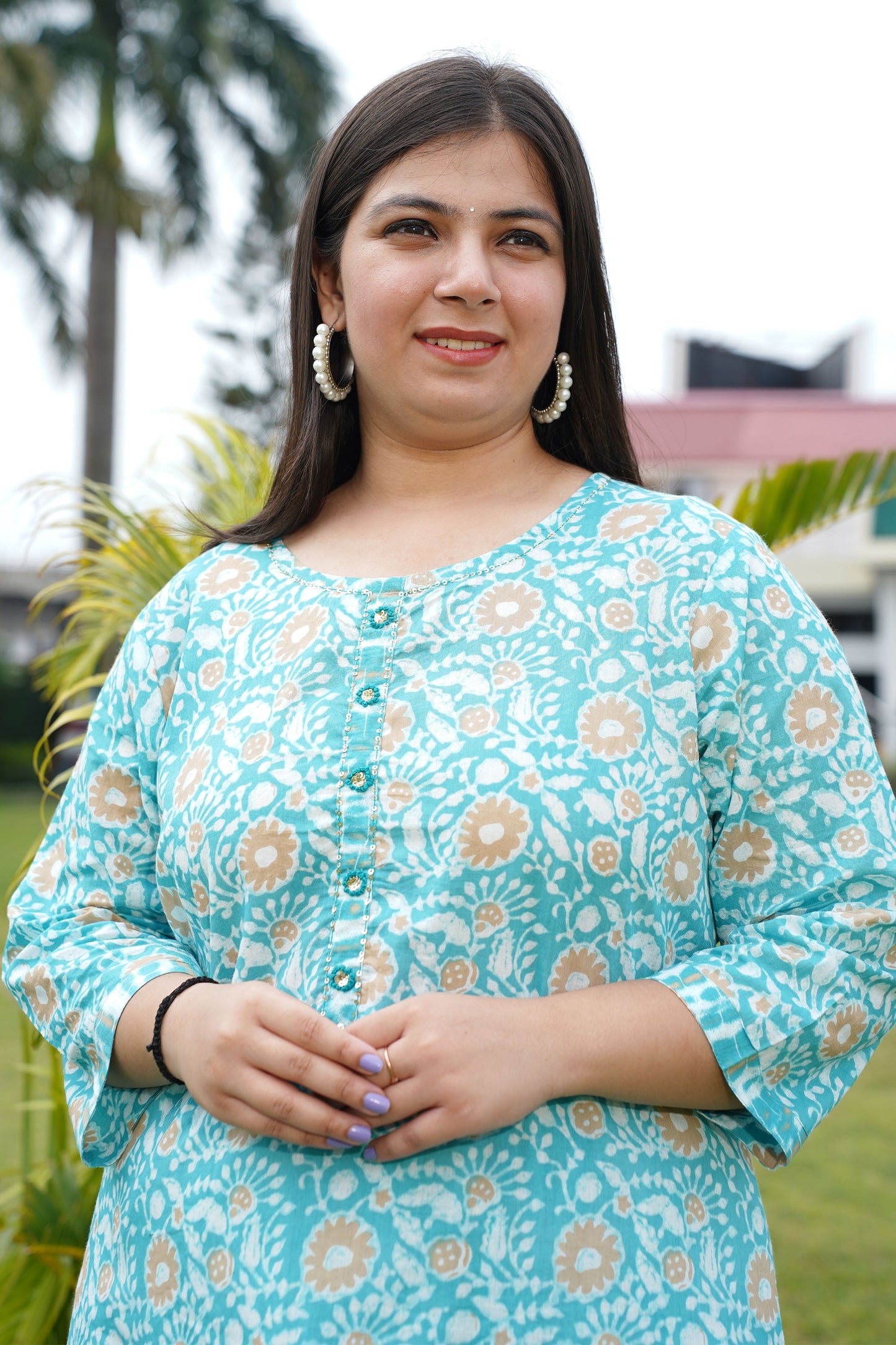 Summer Blue Cotton Suit Set