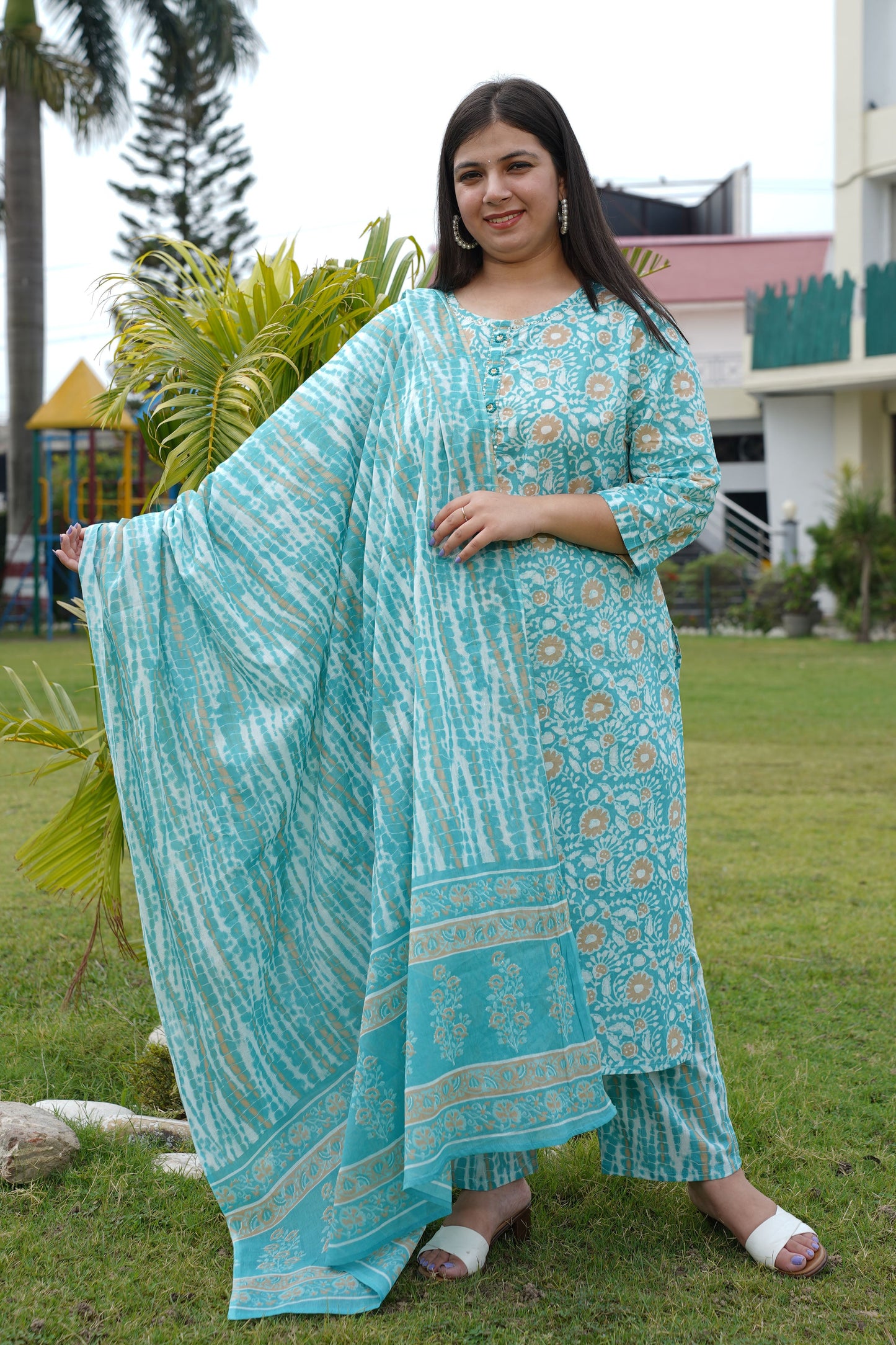 Summer Blue Cotton Suit Set