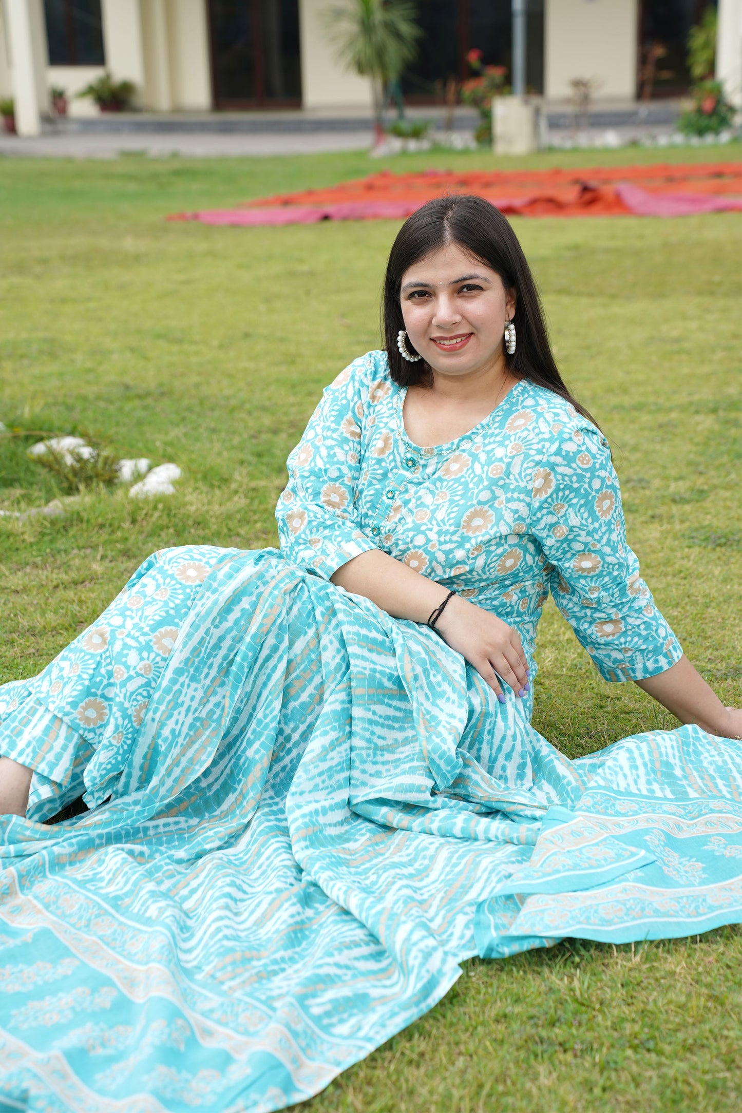 Summer Blue Cotton Suit Set