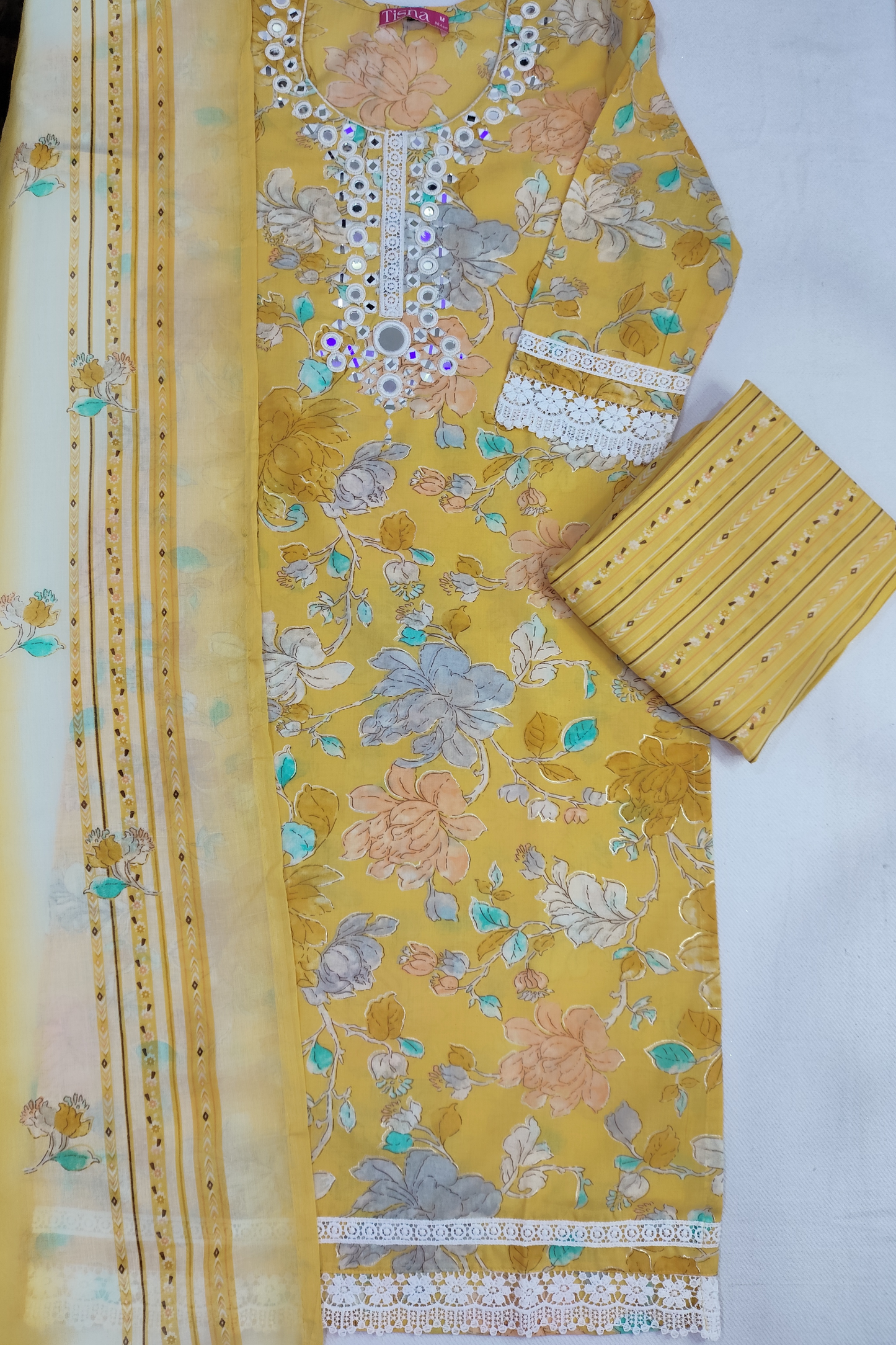 Yellow Mirror Work Suit Set