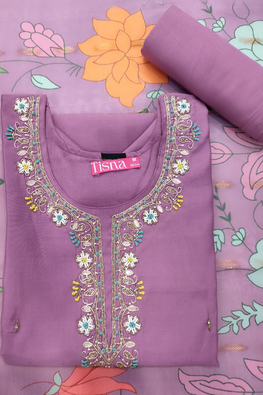 Dark Mauve Zari Work & Pearl Suit Set