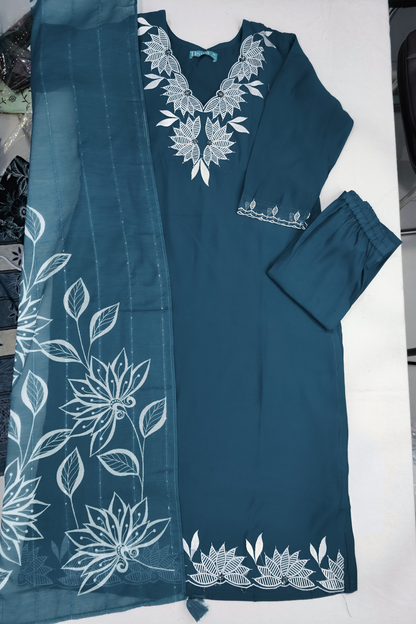 Blue Thread & Sequin Work Suit Set