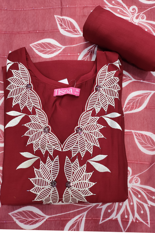 Maroon Thread & Sequin Work Suit Set