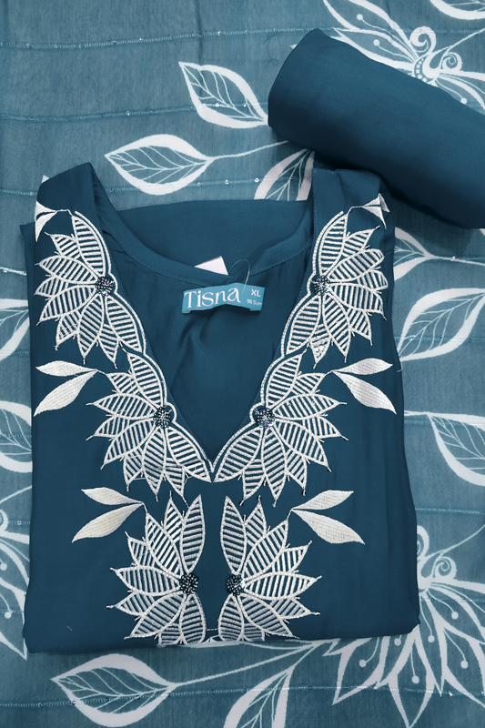 Blue Thread & Sequin Work Suit Set