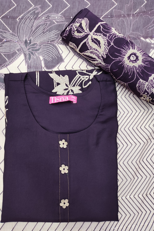 Dark Wine Thread Embroidery Suit Set