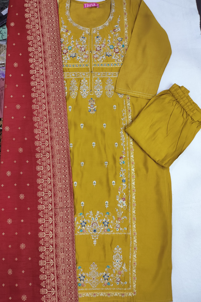 Mustard Zari Work Suit Set