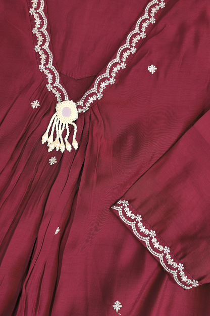 Maroon Cotton A-Line Suit Set
