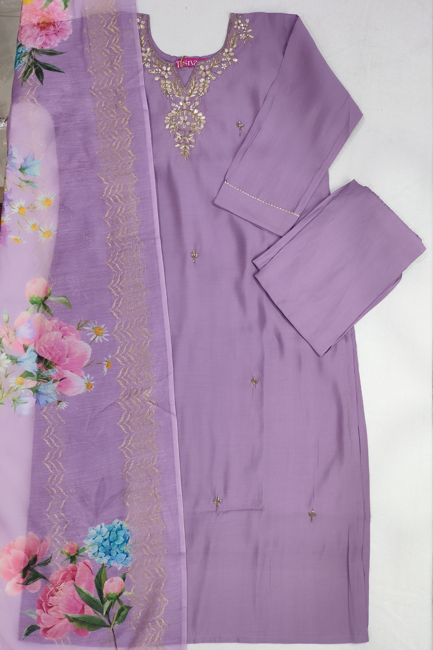 Mauve Zari Work Suit Set