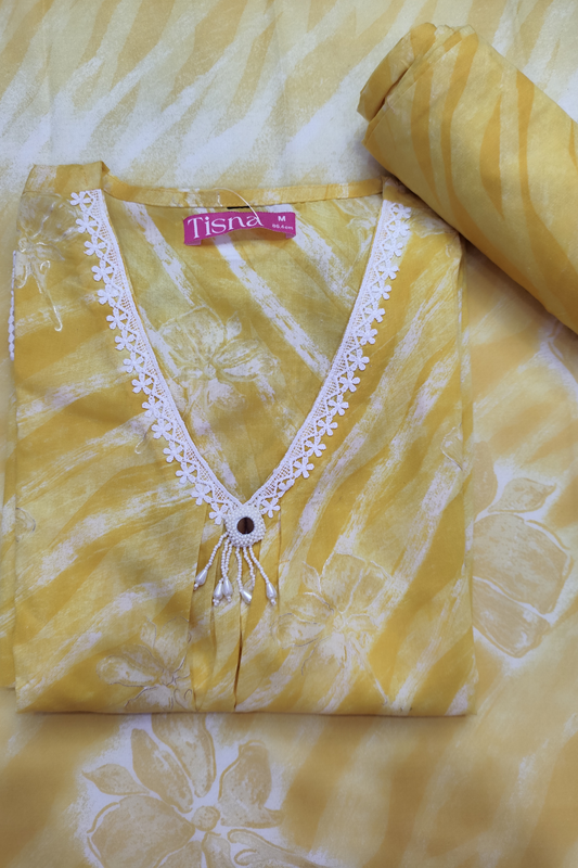 Yellow Cotton A-Line Suit Set