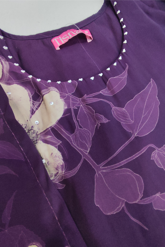 Purple Printed Floral Suit Set
