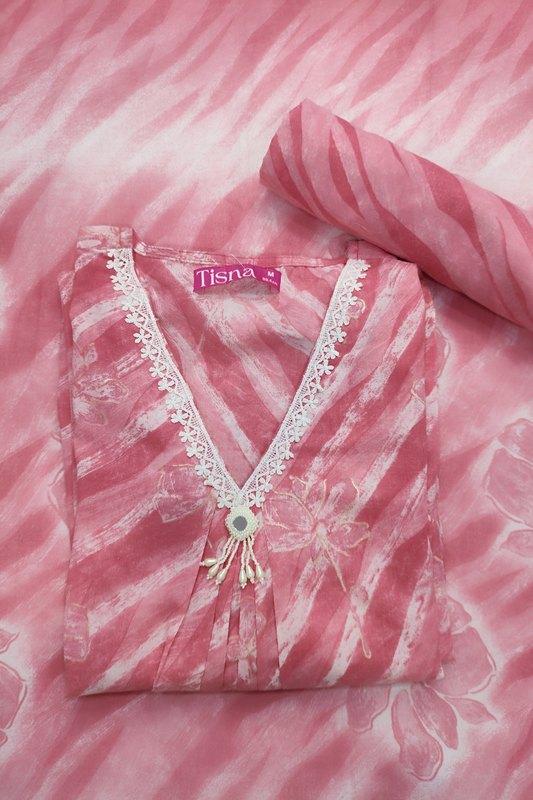 Pink Cotton A-Line Suit Set