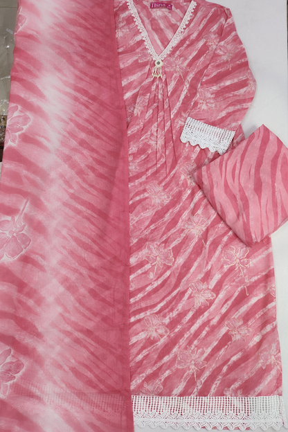 Pink Cotton A-Line Suit Set