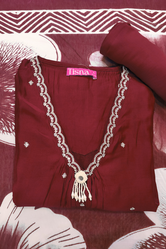 Maroon Cotton A-Line Suit Set
