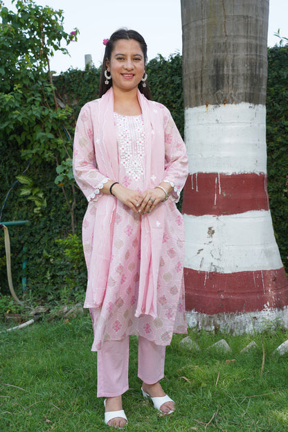 Baby Pink Mul Cotton Suit Set