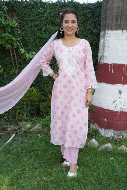 Baby Pink Mul Cotton Suit Set