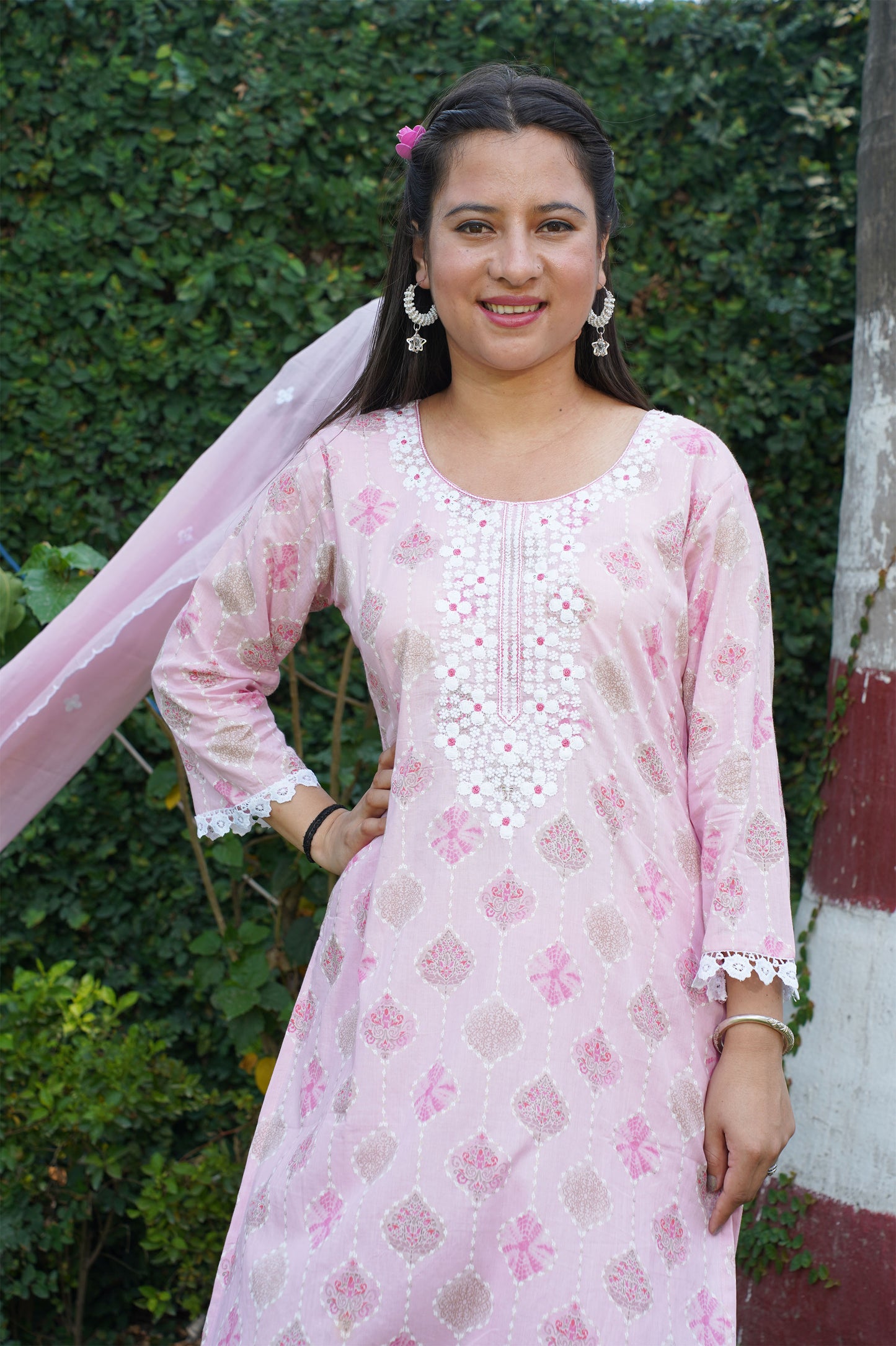 Baby Pink Mul Cotton Suit Set