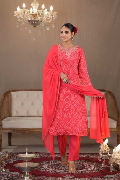 Bandhej Bliss Silk Suit Set