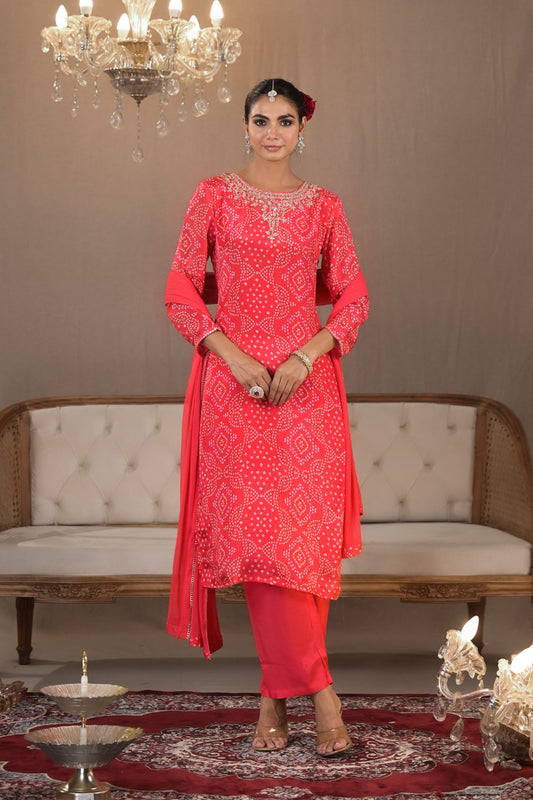 Bandhej Bliss Muslin Suit Set