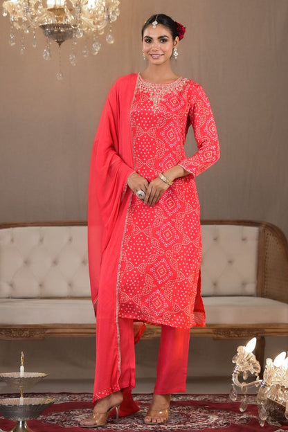 Bandhej Bliss Muslin Suit Set