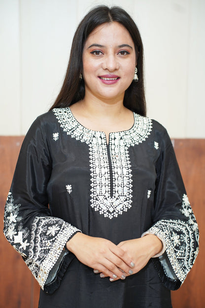 Classic Black Silk Suit Set