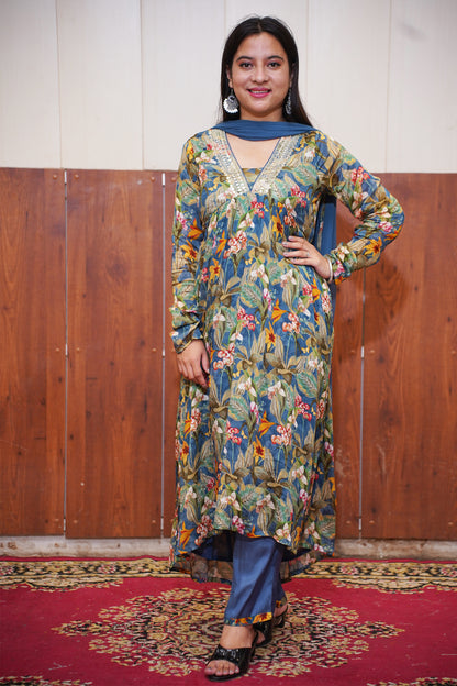 Blue Garden Anarkali Set