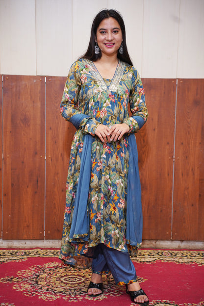 Blue Garden Anarkali Set