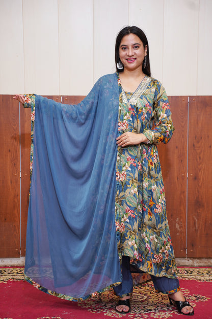 Blue Garden Anarkali Set