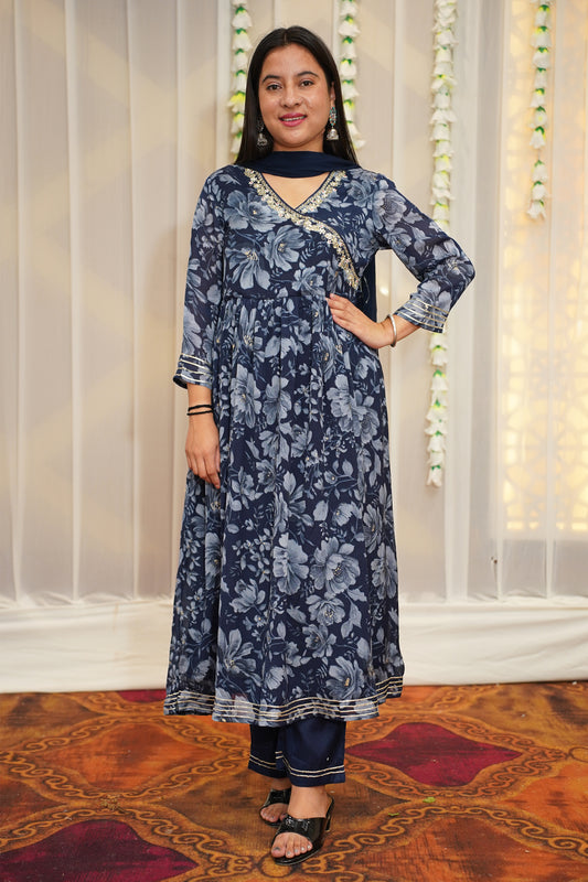 Chinon Blue Anarkali Set